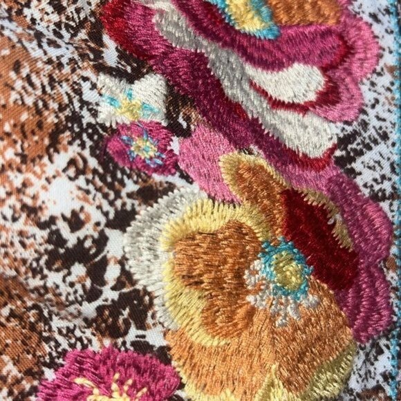 Savanna Jane Womens Embroidered Boho Tunic Top Size S Brown Floral Snake Print - Picture 7 of 8